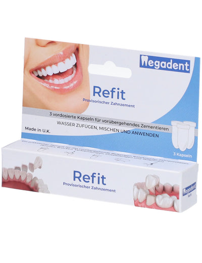 Dr. Denti Refit Zahnzement – Temporärer Zahnzement für Kronen, Brücken & Provisorien | 3 Kapseln