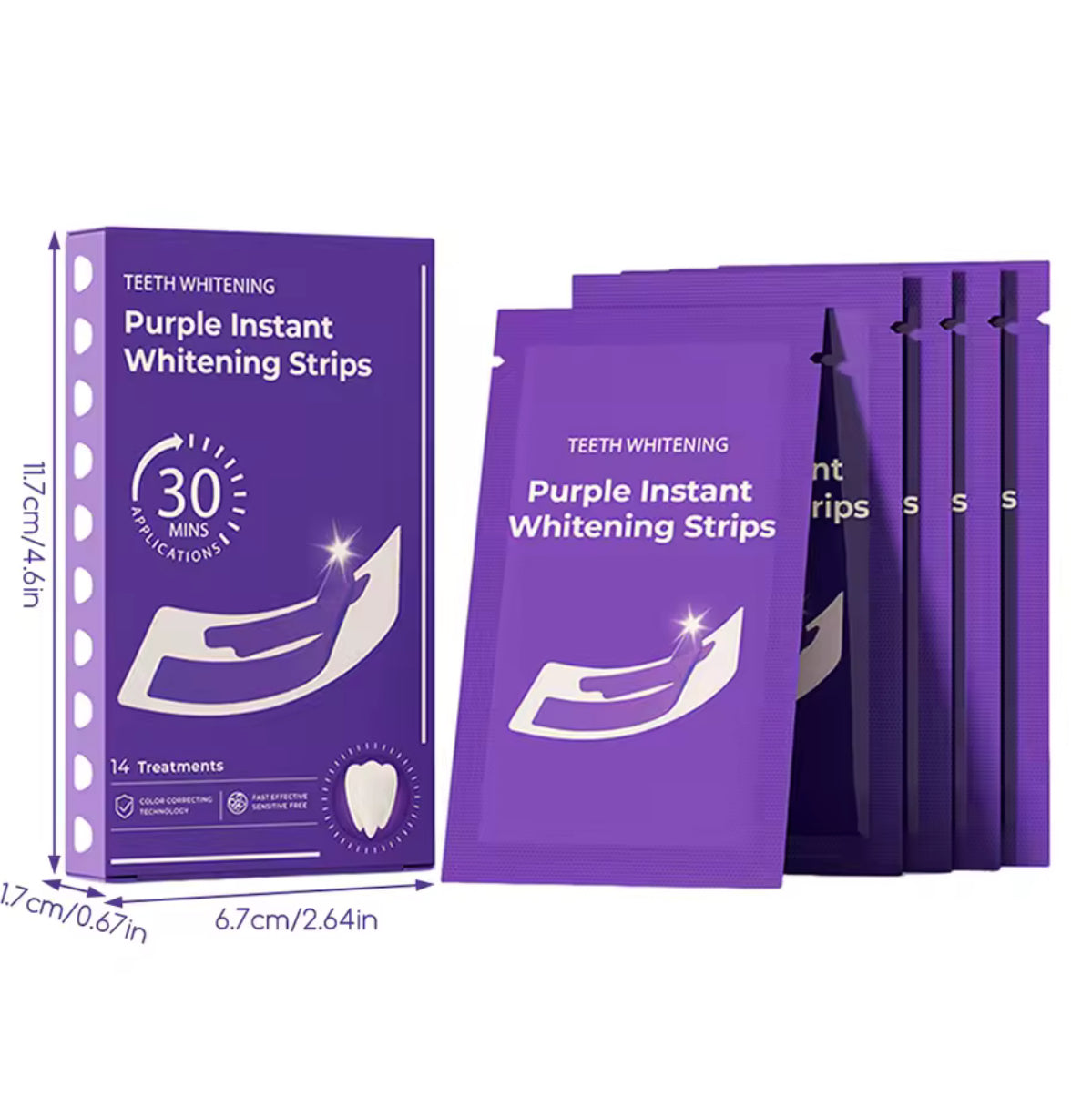 Lila Zahnaufhellungsstreifen – Sofortige Farbkorrektur für sichtbar hellere Zähne (14 Paare)