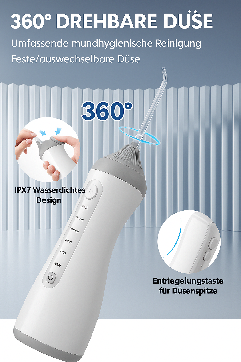 SEJOY® Professionelle Munddusche – 6 Düsen, 5 Reinigungsmodi, 230ml Wassertank, IPX7 wasserdicht – Zahnpflege für Zuhause & unterwegs