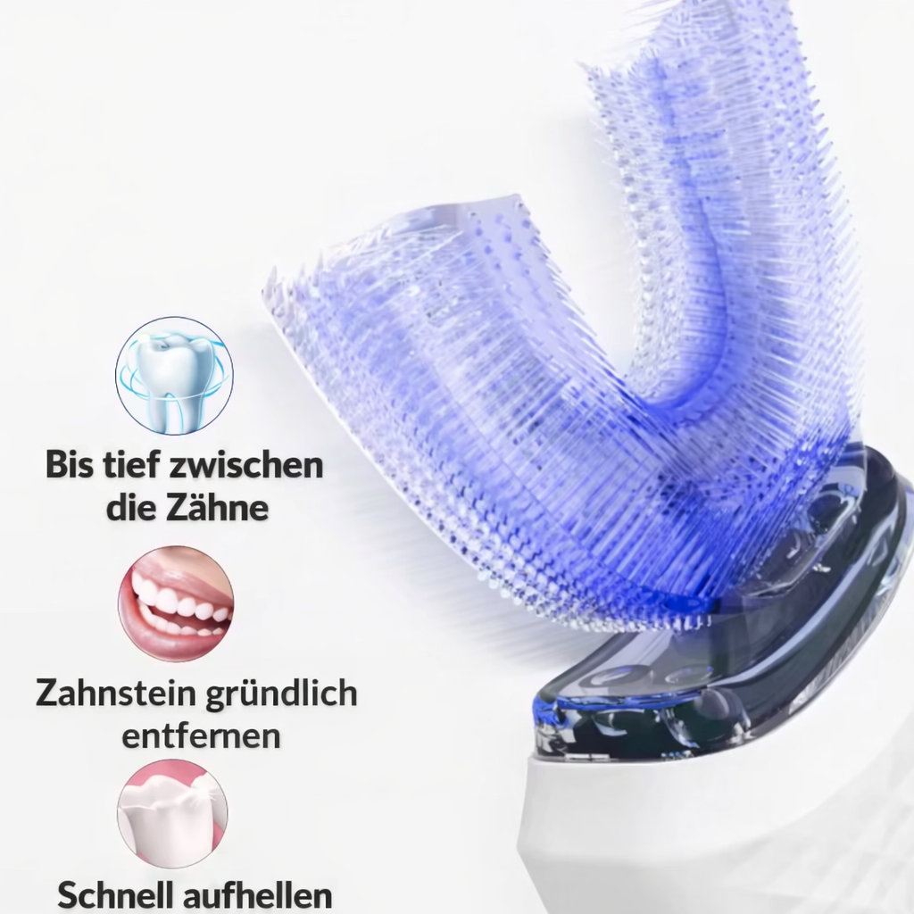 360° Automatische Ultraschall-Zahnbürste – Elektrische U-Zahnbürste mit Silikon-Mundstück & LED-Modi