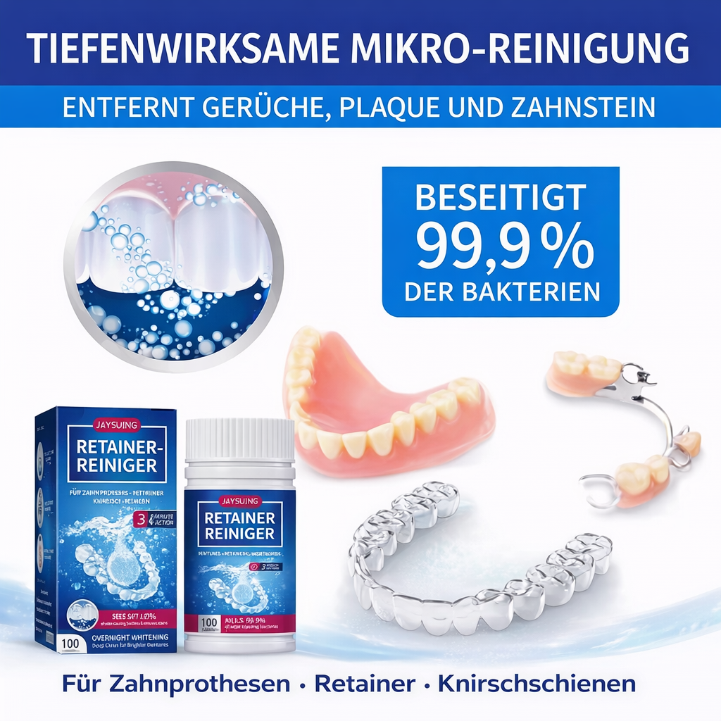 Reinigungstabletten für Retainer & Zahnprothesen – 3x 100 Tabs, hygienische Tiefenreinigung
