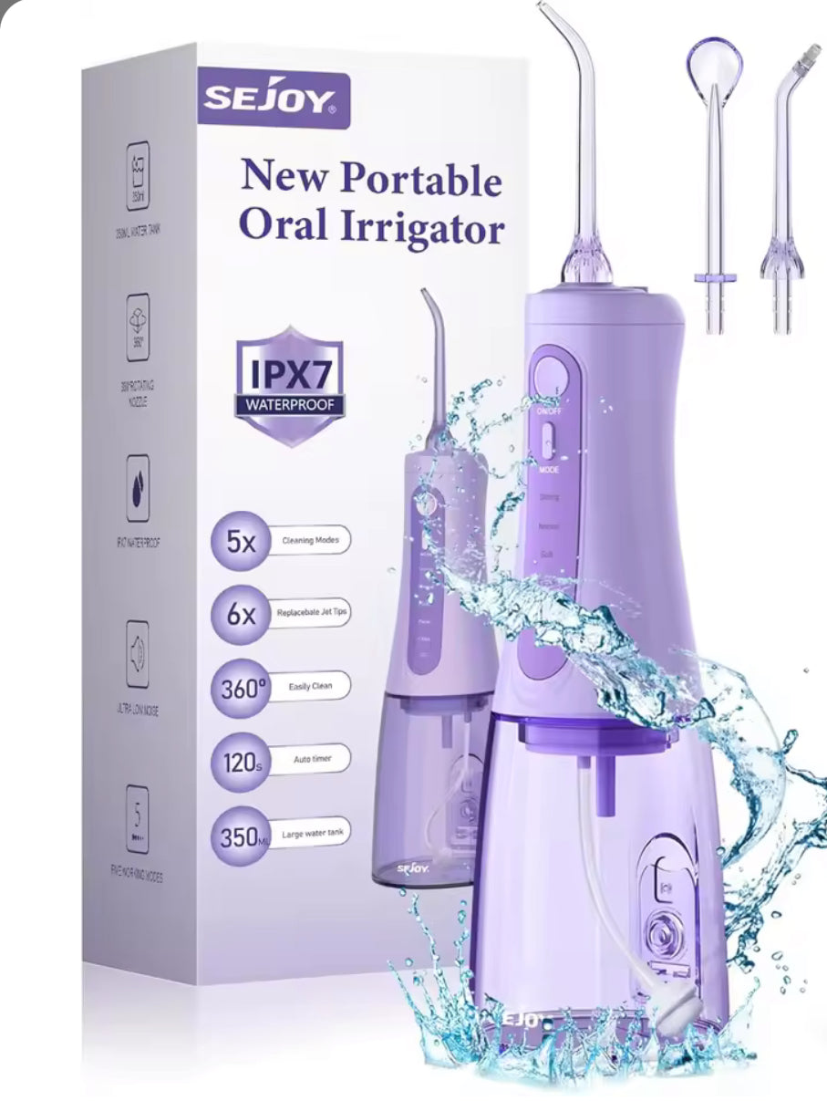 SEJOY® Professionelle Munddusche – 6 Düsen, 5 Reinigungsmodi, 230ml Wassertank, IPX7 wasserdicht – Zahnpflege für Zuhause & unterwegs