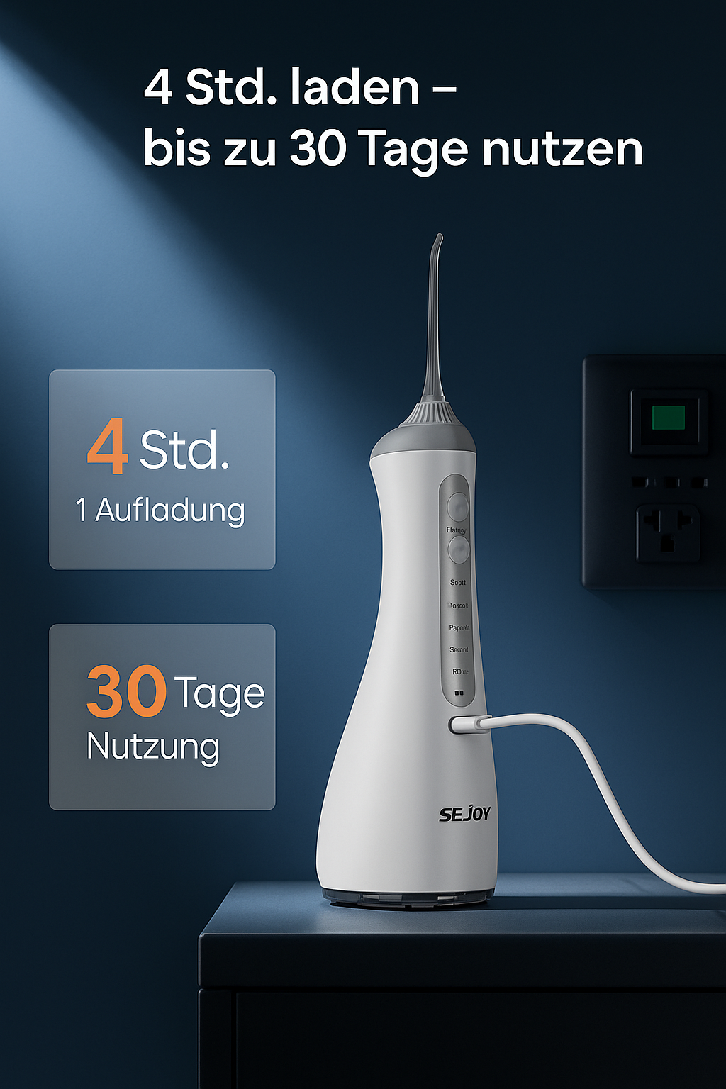 SEJOY® Professionelle Munddusche – 6 Düsen, 5 Reinigungsmodi, 230ml Wassertank, IPX7 wasserdicht – Zahnpflege für Zuhause & unterwegs