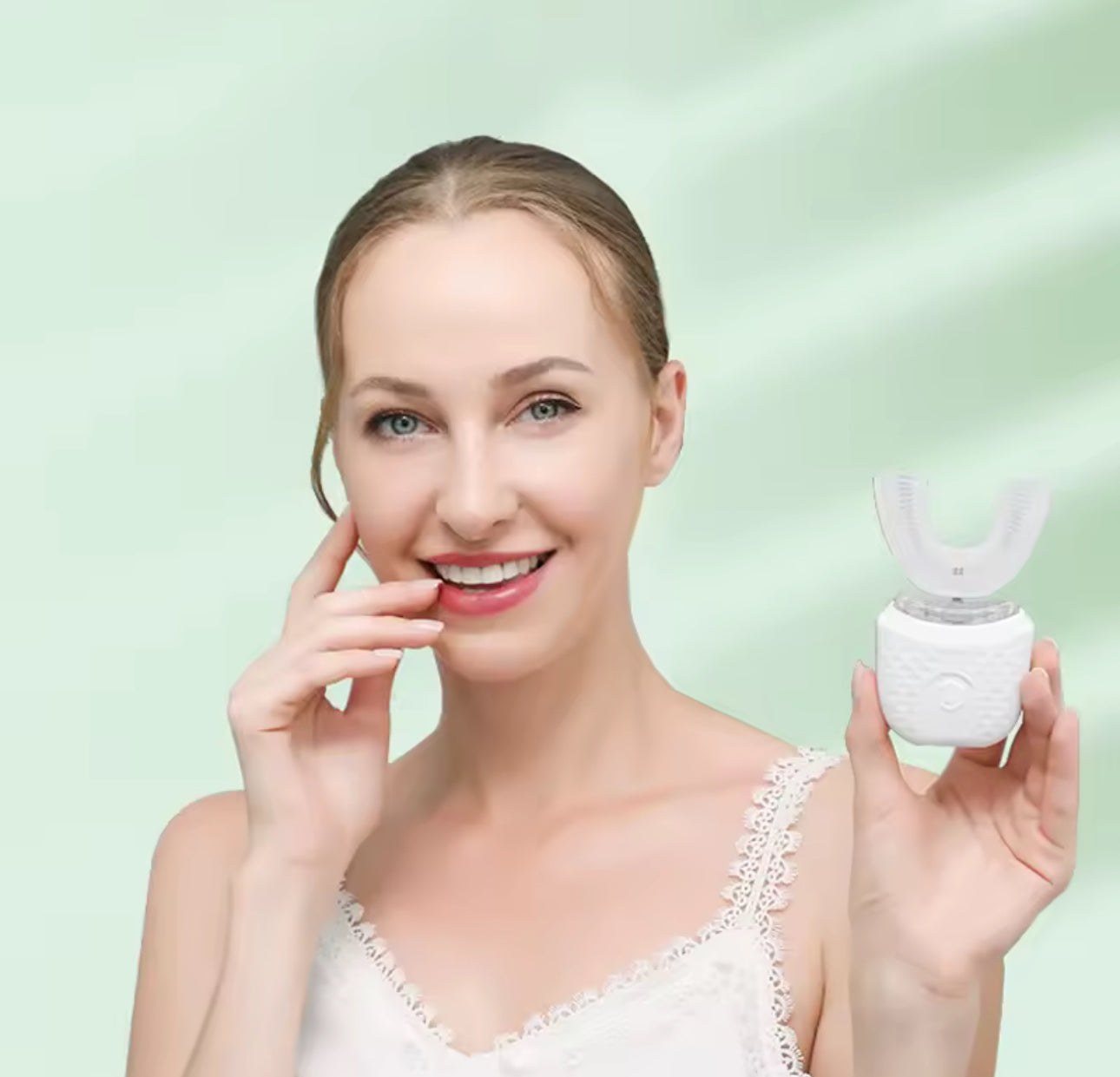 360° Automatische Ultraschall-Zahnbürste – Elektrische U-Zahnbürste mit Silikon-Mundstück & LED-Modi