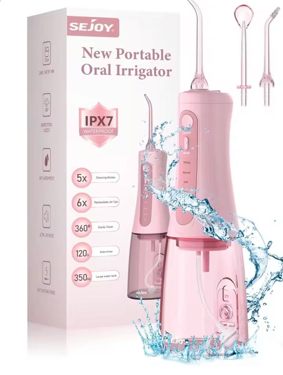 SEJOY® Professionelle Munddusche – 6 Düsen, 5 Reinigungsmodi, 230ml Wassertank, IPX7 wasserdicht – Zahnpflege für Zuhause & unterwegs