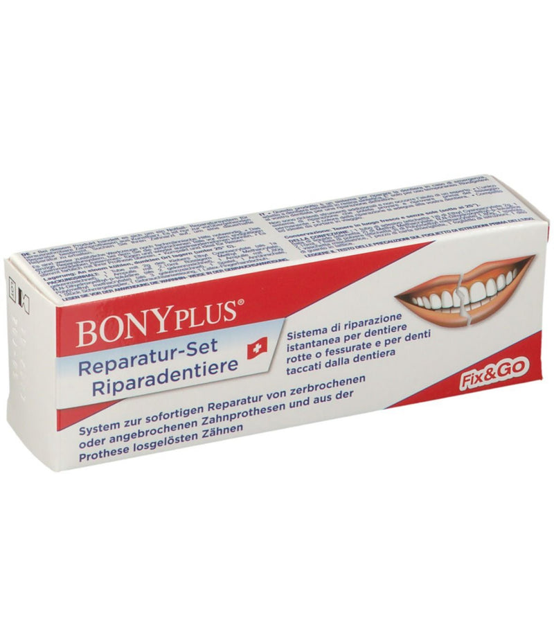 BONYplus Reparatur-Set für Zahnprothesen – Sofortreparatur für gebrochene Prothesen & herausgebrochene Zähne | Fix & Go