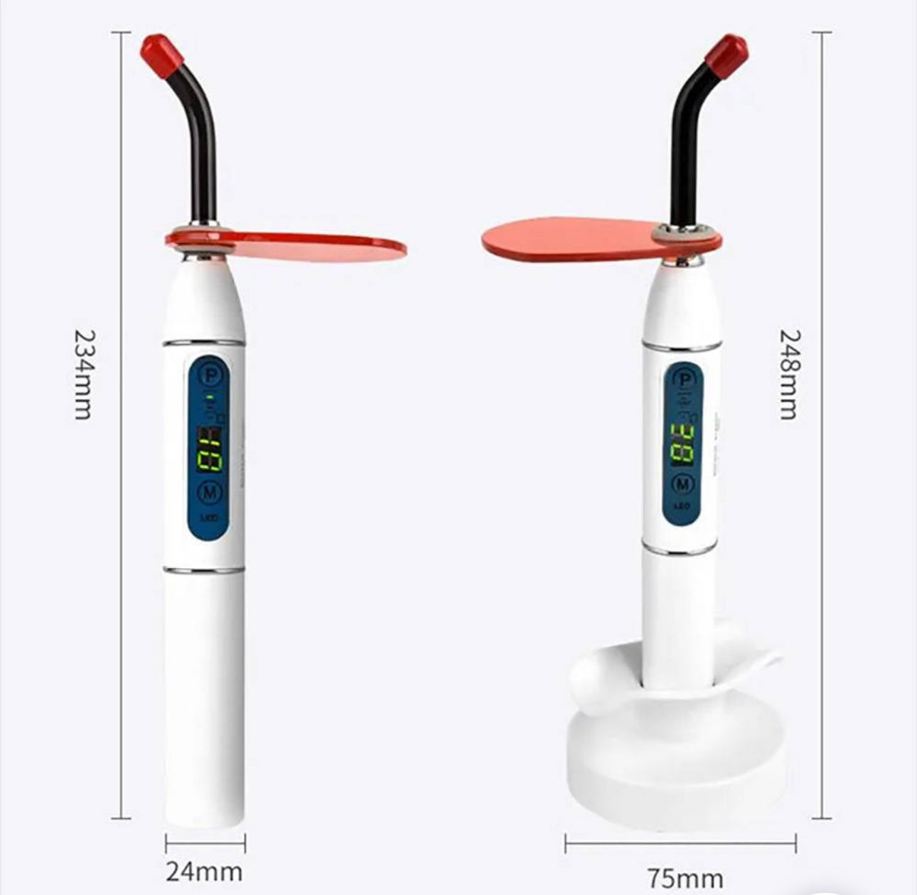 Kabellose Dental-Polymerisationslampe „EliJah Pro“ – LED-Lichthärtungsgerät für Zahnärzte | 1200–2000 mW/cm² | 420–480 nm | Lithium-Ionen-Akku