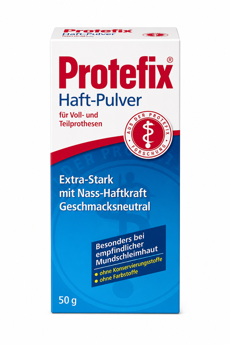 Protefix Haft-Pulver Extra Stark – Haftmittel für Voll- & Teilprothesen | 50 g | Geschmacksneutral