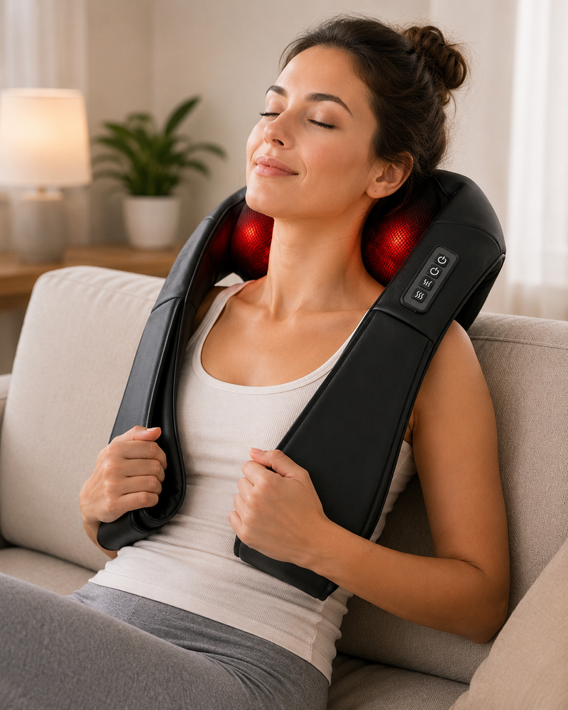 Elektrisches Nacken- & Schultermassagegerät mit Wärmefunktion – Tiefenmassage für Zuhause, Büro & Auto