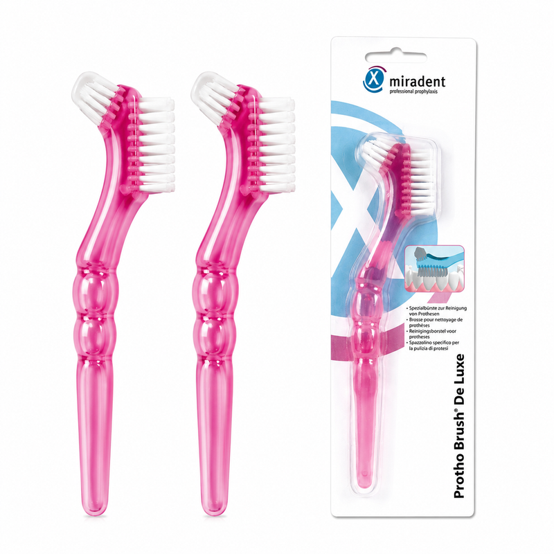 miradent Protho Brush® De Luxe Prothesenzahnbürste Pink – 2er Pack