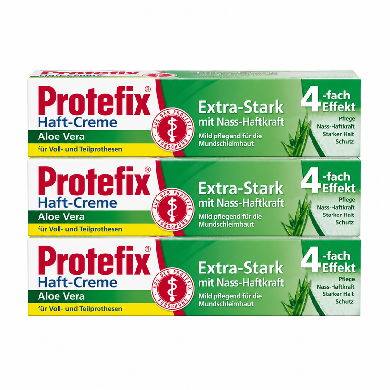 Protefix Haft-Creme Extra-Stark mit Aloe Vera – 3 × 47 g Dreierpack