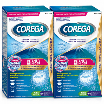 Corega Intensiv Reiniger Tabs – Doppelpack 2 × 108 Reinigungstabletten für Zahnersatz