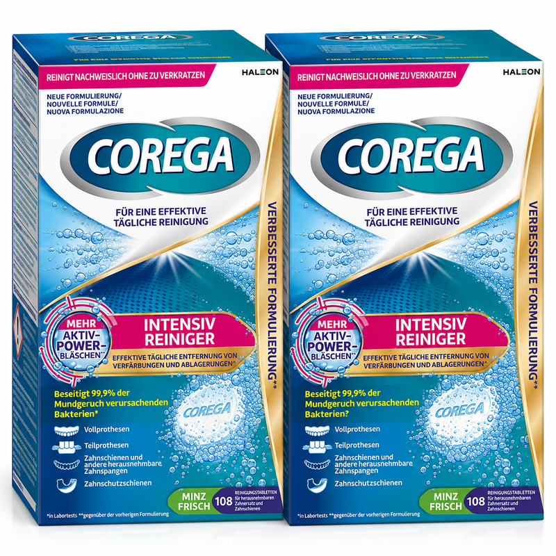 Corega Intensiv Reiniger Tabs – Doppelpack 2 × 108 Reinigungstabletten für Zahnersatz