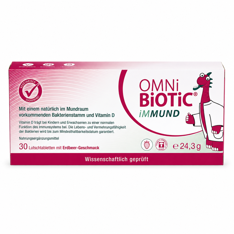 OMNi-BiOTiC® iMUND – 30 Lutschtabletten mit Vitamin D & Erdbeergeschmack