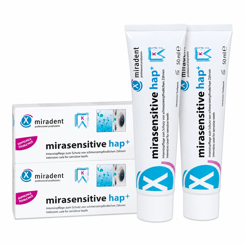 miradent mirasensitive hap+ Zahncreme – Doppelpack 2 × 50 ml für schmerzempfindliche Zähne