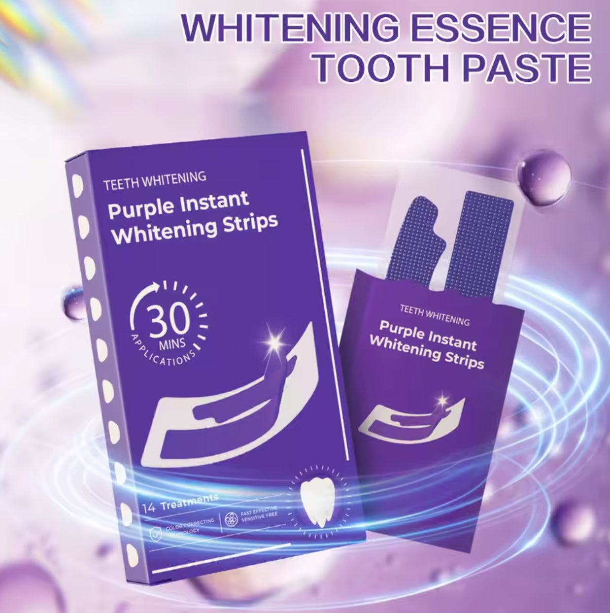 Lila Zahnaufhellungsstreifen – Sofortige Farbkorrektur für sichtbar hellere Zähne (14 Paare)