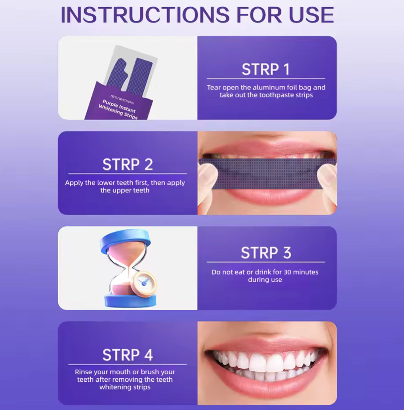 Lila Zahnaufhellungsstreifen – Sofortige Farbkorrektur für sichtbar hellere Zähne (14 Paare)
