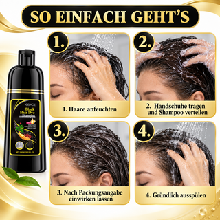 Anwendung des Haarfärbe-Shampoos in vier Schritten