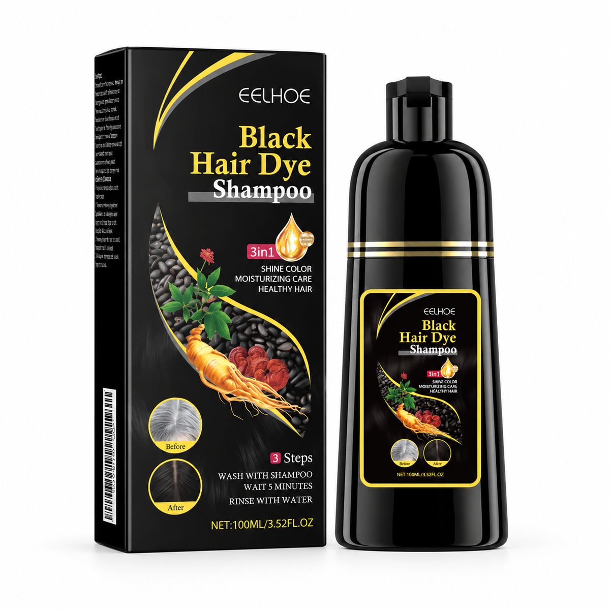 EELHOE Schwarzes Haarfärbe-Shampoo – 100 ml