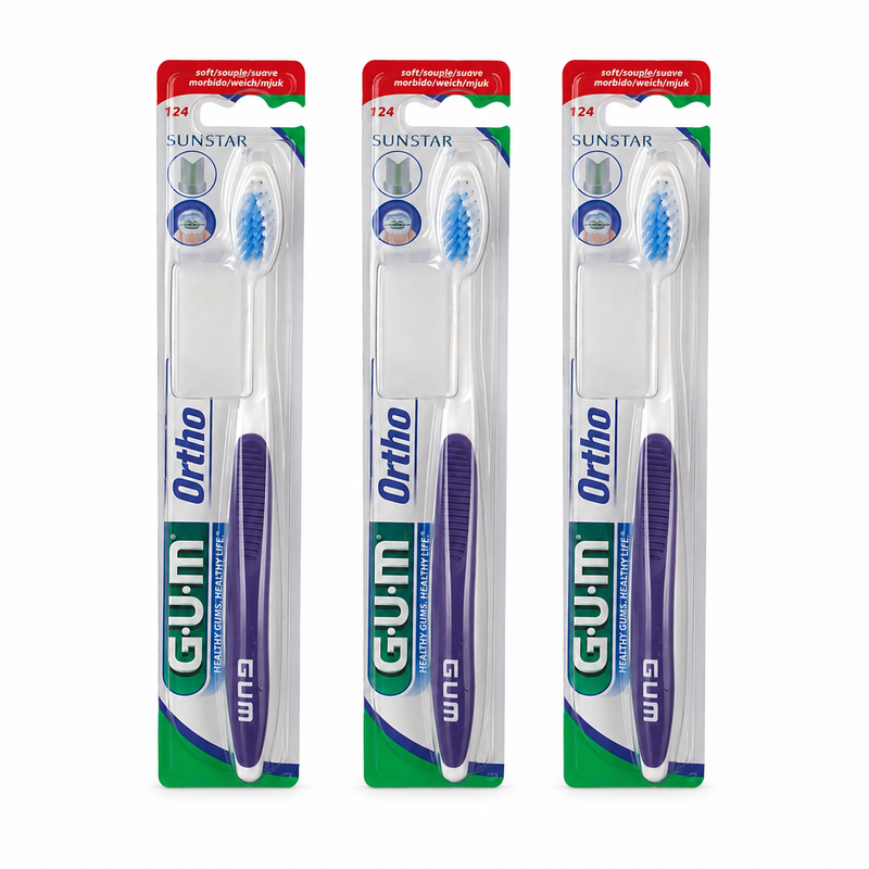 GUM Ortho Zahnbürste 124 – weich – 3er-Pack
