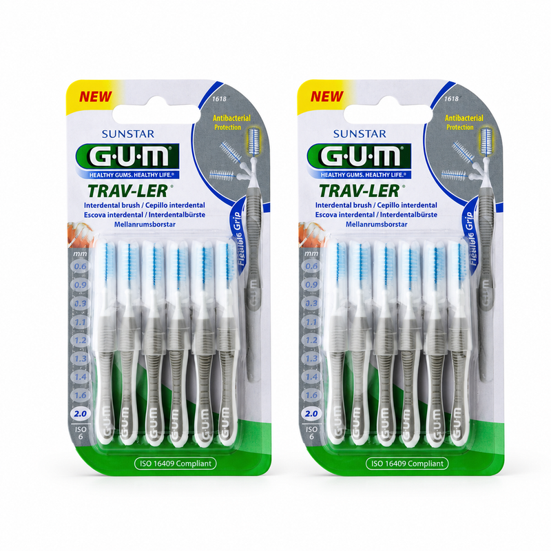 GUM Trav-Ler 2,0 mm grau Interdentalbürsten – Doppelpack 2 × 6 Stück